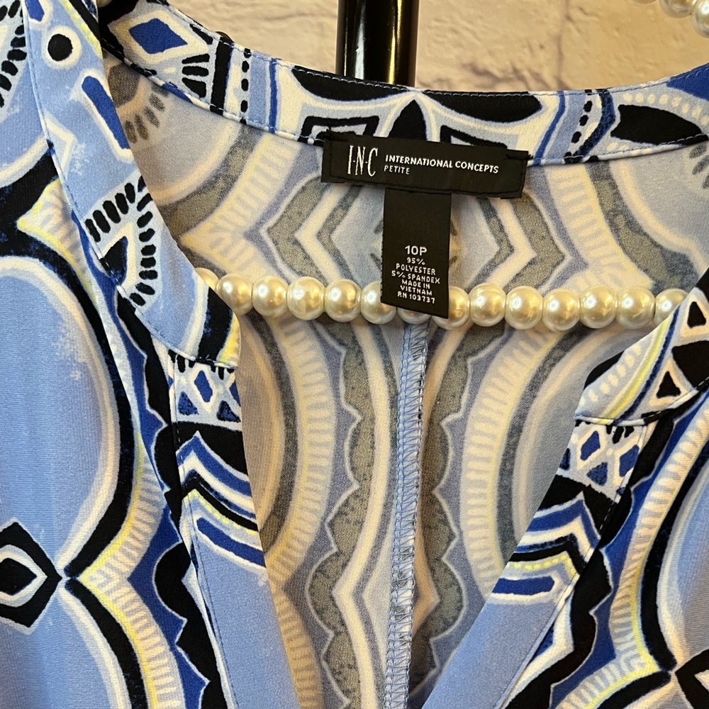 INC International Concept Dress - Blue Tones with Hints of Black & Yellow - 10P - Picture 4 of 5